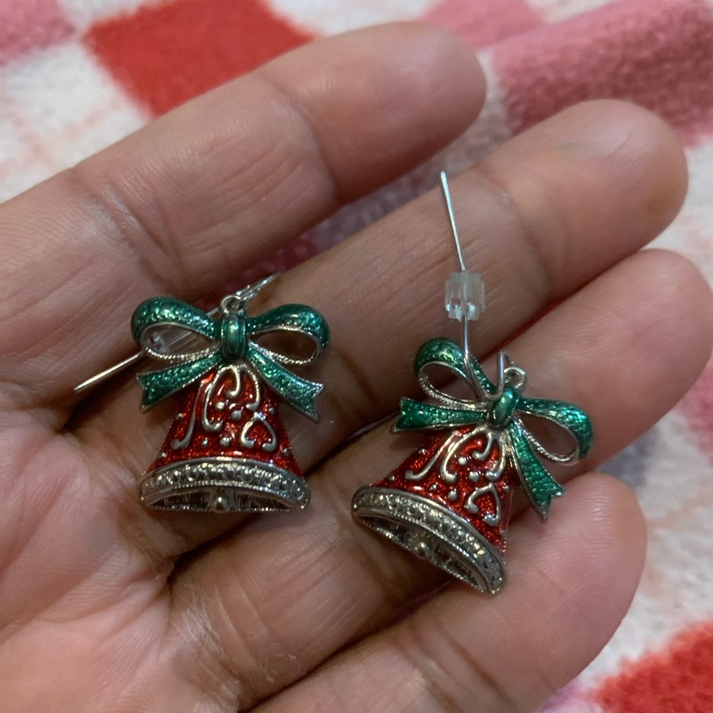 Festive Red and Green Bell Earrings